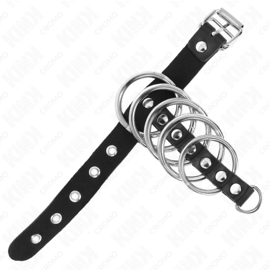 Kink Ring Power KINK - LEATHER PENIS RING WITH LOCK STRAP 21 X 2 CM AND 5 METAL RINGS FROM 3 CM TO 4 CM