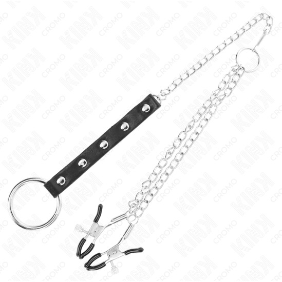 Kink Ring Power KINK - METAL PENIS RING WITH CHAIN AND ADJUSTABLE NIPPLE CLAMPS
