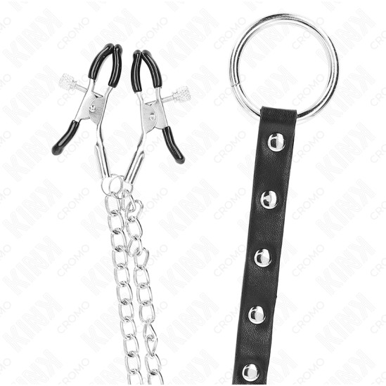 Kink Ring Power KINK - METAL PENIS RING WITH CHAIN AND ADJUSTABLE NIPPLE CLAMPS