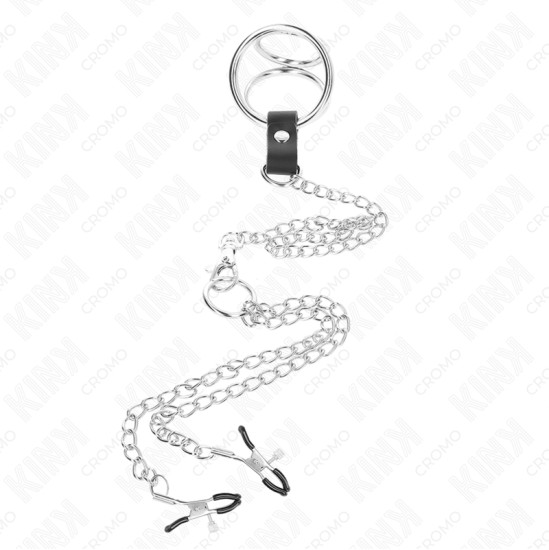 Kink Ring Power KINK - TRIPLE CHROME METAL PENIS RING 3.8 CM TO 5 CM WITH 26 CM METAL CHAIN AND NIPPLE CLAMPS MODEL 1