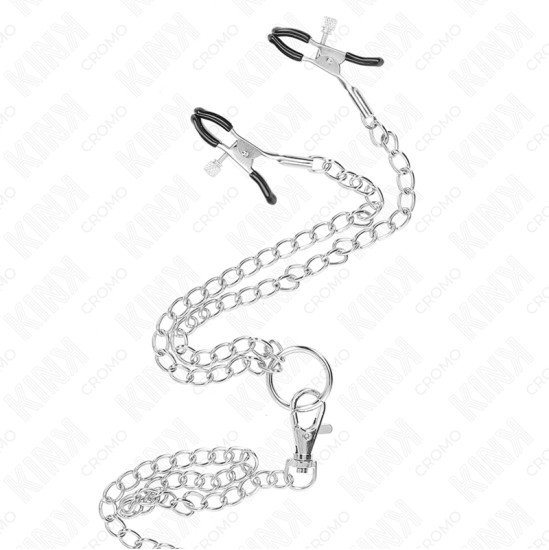 Kink Ring Power KINK - TRIPLE CHROME METAL PENIS RING 3.8 CM TO 5 CM WITH 26 CM METAL CHAIN AND NIPPLE CLAMPS MODEL 1