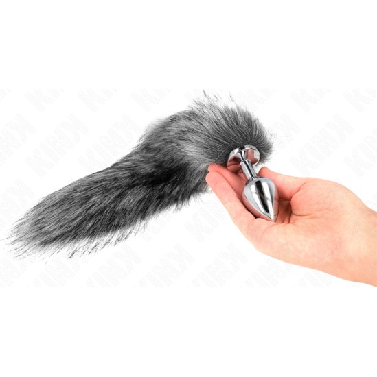 Kink Pleasure Plugs KINK - ANAL PLUG SIZE M 8 X 3.5 CM WITH SYNTHETIC TAIL 40 CM GREY