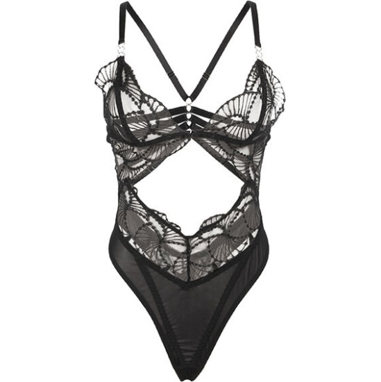 Subblime Bodies SUBBLIME - 955212 TRANSPARENT BODYSUIT WITH BLACK HOLLOW LACE S/M