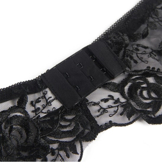 Subblime Sets SUBBLIME - SET OF 3 PIECES BRA + THONG + GARTER FLORAL PRINT BLACK L/XL