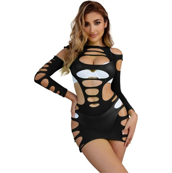 Subblime Dresses SUBBLIME - 952266 LONG SLEEVE ELASTIC FISHNET DRESS BLACK ONE SIZE