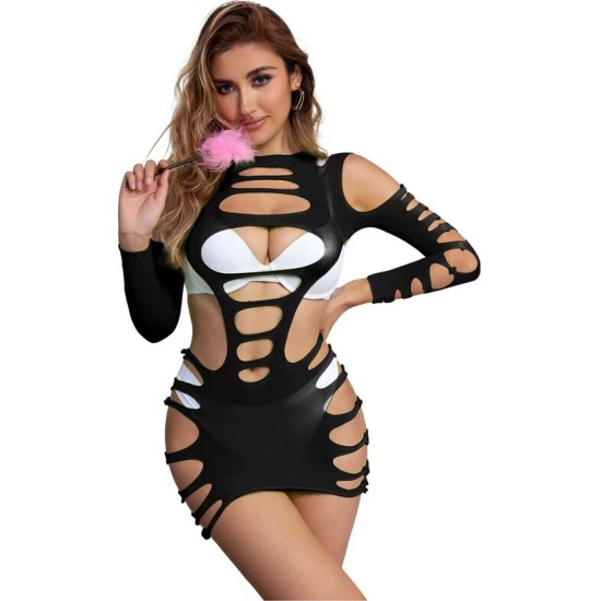 Subblime Dresses SUBBLIME - 952266 LONG SLEEVE ELASTIC FISHNET DRESS BLACK ONE SIZE