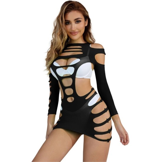 Subblime Dresses SUBBLIME - 952266 LONG SLEEVE ELASTIC FISHNET DRESS BLACK ONE SIZE