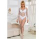 Subblime Bodystockings SUBBLIME - 952396 FISHNET BODYSTOCKING WITH DIAMONDS LONG SLEEVE WHITE ONE SIZE