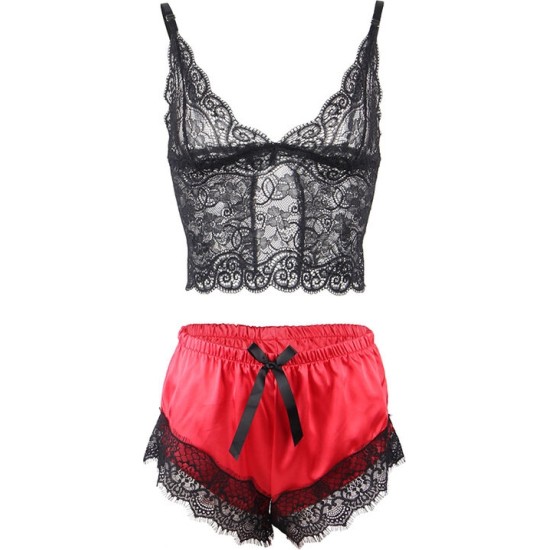 Subblime Sets SUBBLIME - 953966 CASUAL SILK NIGHTGOWN + LACE PANTS BLACK/RED L/XL