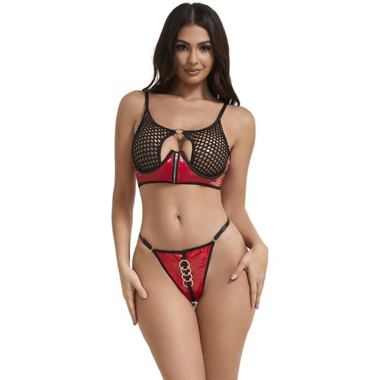 Subblime Sets SUBBLIME - 955540 RED PATENT LEATHER MESH ZIPPER BRA SET L/XL