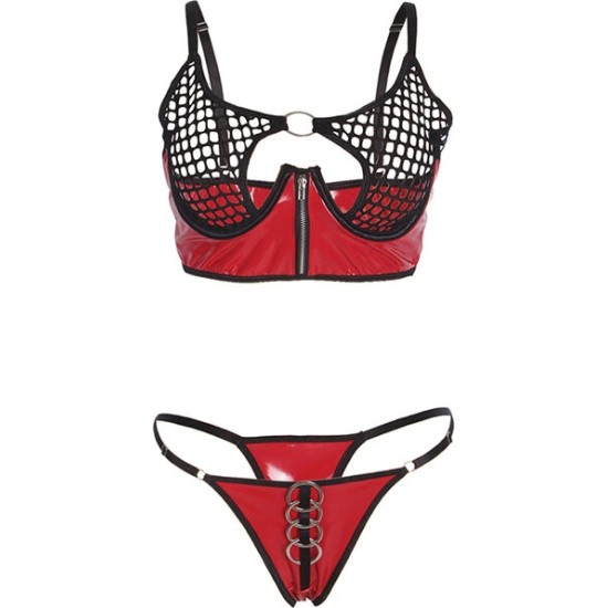 Subblime Sets SUBBLIME - 955540 RED PATENT LEATHER MESH ZIPPER BRA SET L/XL