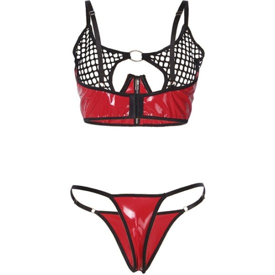 Subblime Sets SUBBLIME - 955540 RED PATENT LEATHER MESH ZIPPER BRA SET L/XL