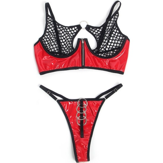 Subblime Sets SUBBLIME - 955540 RED PATENT LEATHER MESH ZIPPER BRA SET L/XL