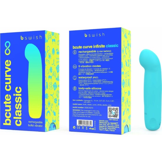 B Swish BCUTE CURVE INFINITE CLASSIC RECHARGEABLE VIBRATOR BLUE SILICONE