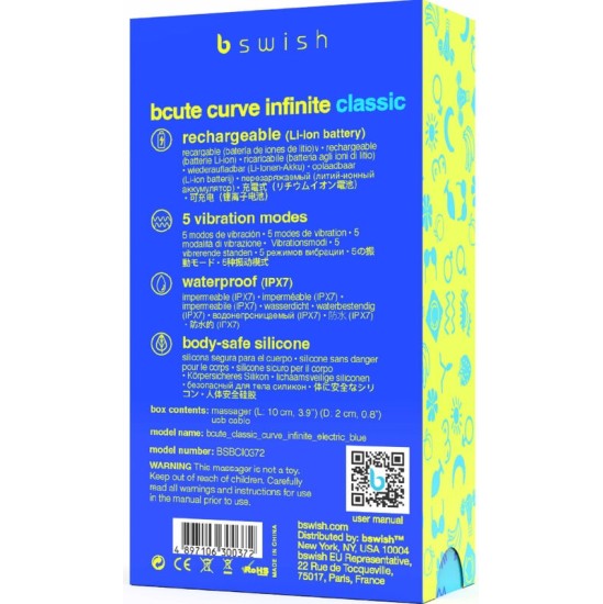 B Swish BCUTE CURVE INFINITE CLASSIC RECHARGEABLE VIBRATOR BLUE SILICONE