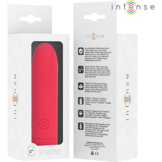 Intense Fun INTENSE - SYMONE USB RECHARGEABLE VIBRATING BULLET 8 VIBRATIONS RED 10 X 2.2 CM