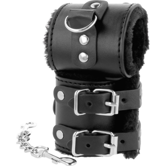Darkness Bondage DARKNESS - BLACK ADJUSTABLE LEATHER HANDCUFFS WITH LINING