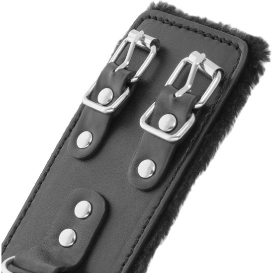 Darkness Bondage DARKNESS - BLACK ADJUSTABLE LEATHER HANDCUFFS WITH LINING