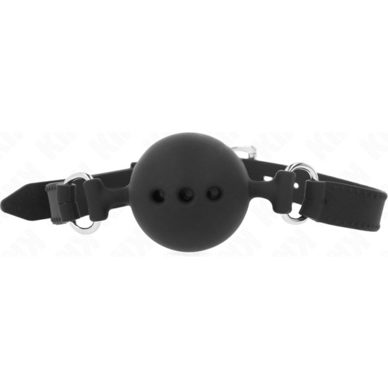 Kink Collar & Gag KINK - FULL SILICONE GAG 55 x 2 CM WITH 4.5 CM BALL SIZE M BLACK ADJUSTABLE 35-51 CM