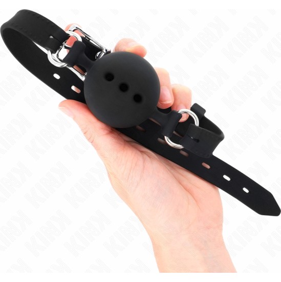 Kink Collar & Gag KINK - FULL SILICONE GAG 55 x 2 CM WITH 4.5 CM BALL SIZE M BLACK ADJUSTABLE 35-51 CM