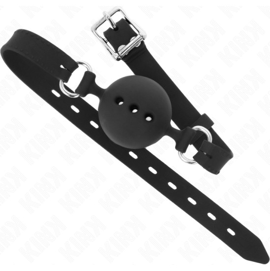Kink Collar & Gag KINK - FULL SILICONE GAG 55 x 2 CM WITH 4.5 CM BALL SIZE M BLACK ADJUSTABLE 35-51 CM