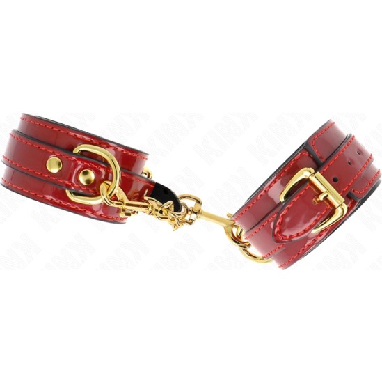 Kink Wrist Restraint KINK - JOANNA ANGEL WRIST CUFFS RED ADJUSTABLE WITH GOLD CHAIN 16.5-26 CM X 4 CM
