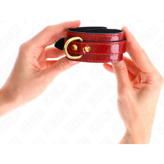 Kink Wrist Restraint KINK - JOANNA ANGEL WRIST CUFFS RED ADJUSTABLE WITH GOLD CHAIN 16.5-26 CM X 4 CM
