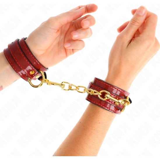 Kink Wrist Restraint KINK - JOANNA ANGEL WRIST CUFFS RED ADJUSTABLE WITH GOLD CHAIN 16.5-26 CM X 4 CM