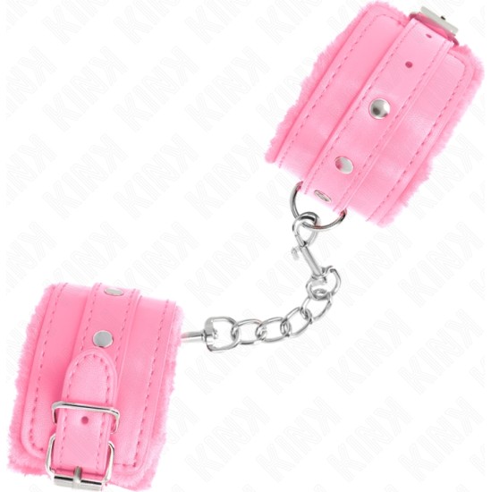 Kink Wrist Restraint KINK - PREMIUM FUR LINED WRIST RESTRAINTS PINK WITH PINK BELT ADJUSTABLE 17-29 CM X 6 CM