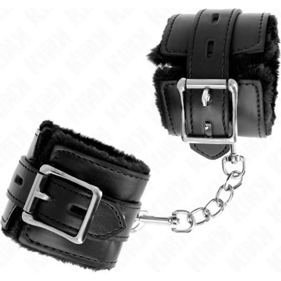 Kink Wrist Restraint KINK - FUR LINED WRIST RESTRAINTS WITH SQUARE HOLES BLACK AND BLACK BELT ADJUSTABLE 17-29 CM X 6 CM