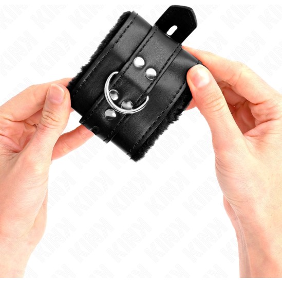 Kink Wrist Restraint KINK - FUR LINED WRIST RESTRAINTS WITH SQUARE HOLES BLACK AND BLACK BELT ADJUSTABLE 17-29 CM X 6 CM