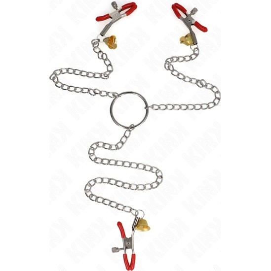 Kink Nipple Grip KINK - BELL TRIPLE NIPPLE AND CLIT CLAMPS RED WITH CHAIN 30 CM