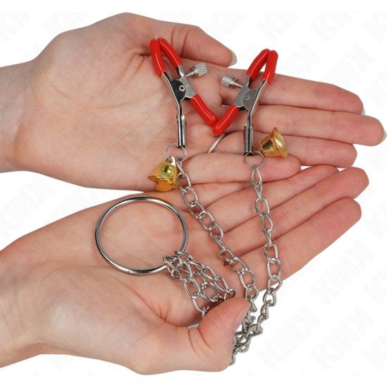 Kink Nipple Grip KINK - BELL TRIPLE NIPPLE AND CLIT CLAMPS RED WITH CHAIN 30 CM