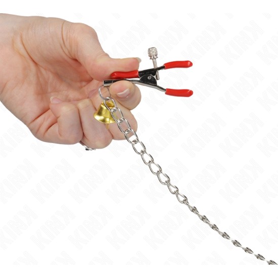 Kink Nipple Grip KINK - BELL TRIPLE NIPPLE AND CLIT CLAMPS RED WITH CHAIN 30 CM
