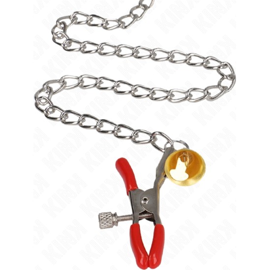 Kink Nipple Grip KINK - BELL TRIPLE NIPPLE AND CLIT CLAMPS RED WITH CHAIN 30 CM