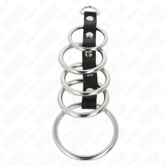 Kink Ring Power KINK - 5 METAL PENIS RINGS 3.2 CM TO 5 CM CONNECTED BY LEATHER