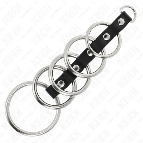 Kink Ring Power KINK - 5 METAL PENIS RINGS 3.2 CM TO 5 CM CONNECTED BY LEATHER