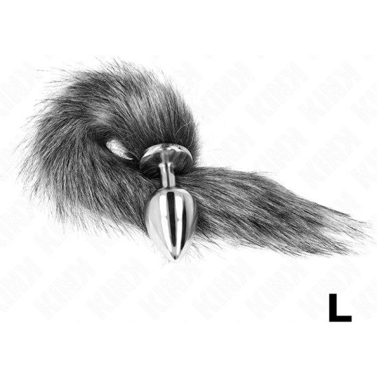 Kink Pleasure Plugs KINK - ANAL PLUG SIZE L 10 X 4 CM WITH SYNTHETIC TAIL 40 CM GREY