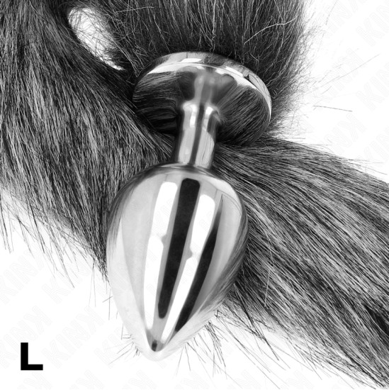 Kink Pleasure Plugs KINK - ANAL PLUG SIZE L 10 X 4 CM WITH SYNTHETIC TAIL 40 CM GREY
