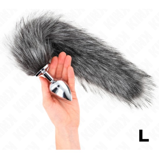Kink Pleasure Plugs KINK - ANAL PLUG SIZE L 10 X 4 CM WITH SYNTHETIC TAIL 40 CM GREY