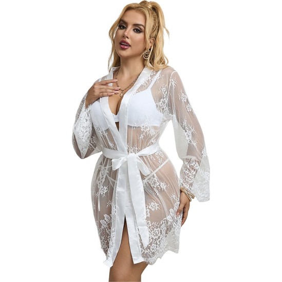 Subblime Babydolls SUBBLIME - 954369 LONG SLEEVE NIGHTGOWN WITH FLORAL DESIGN WHITE S/M