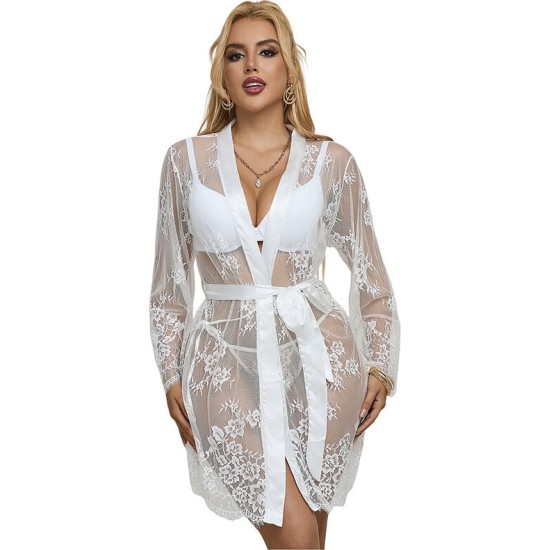 Subblime Babydolls SUBBLIME - 954369 LONG SLEEVE NIGHTGOWN WITH FLORAL DESIGN WHITE S/M