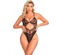 Subblime Bodies SUBBLIME - 955229 TRANSPARENT BODYSUIT WITH HOLLOW LACE BLACK L/XL