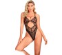 Subblime Bodies SUBBLIME - 955229 TRANSPARENT BODYSUIT WITH HOLLOW LACE BLACK L/XL