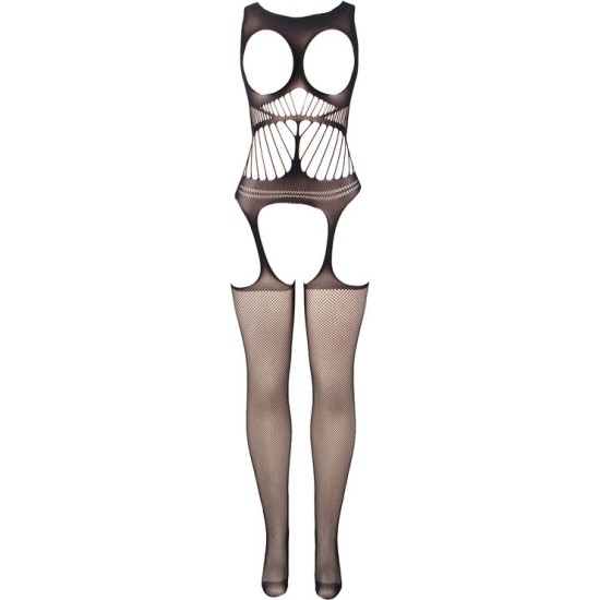 Subblime Bodystockings SUBBLIME - 951900 FISHNET CROTCHLESS BODYSTOCKING WITH CUP AND OPEN SHOULDERS BLACK ONE SIZE