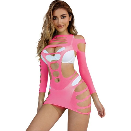 Subblime Dresses SUBBLIME - 952273 LONG SLEEVE ELASTIC FISHNET DRESS PINK ONE SIZE