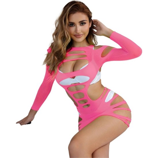 Subblime Dresses SUBBLIME - 952273 LONG SLEEVE ELASTIC FISHNET DRESS PINK ONE SIZE