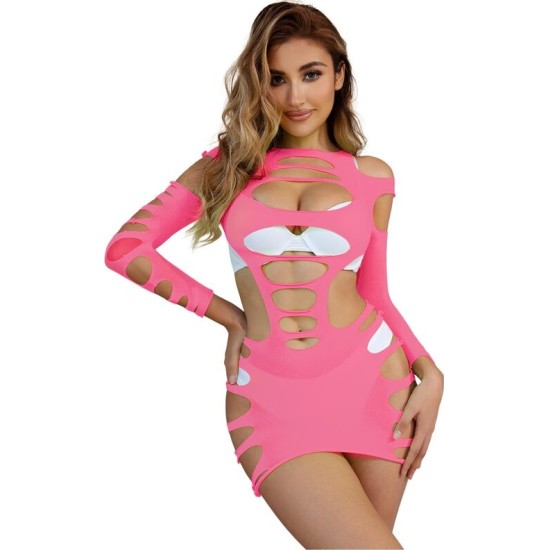 Subblime Dresses SUBBLIME - 952273 LONG SLEEVE ELASTIC FISHNET DRESS PINK ONE SIZE