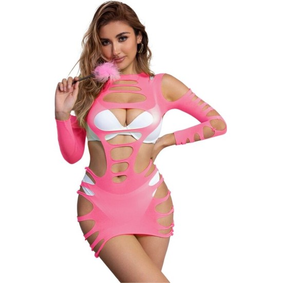 Subblime Dresses SUBBLIME - 952273 LONG SLEEVE ELASTIC FISHNET DRESS PINK ONE SIZE