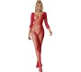 Subblime Bodystockings SUBBLIME - 952419 FISHNET BODYSTOCKING WITH DIAMONDS LONG SLEEVE RED XS/M